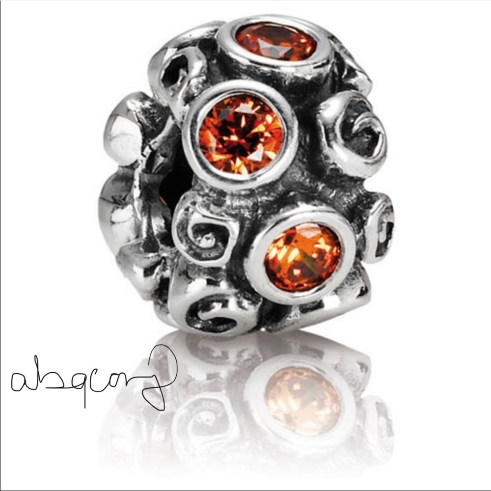EUC Pandora 790330OCZ Sterling Silver Primrose Path Charm w/ Orange Zirconia